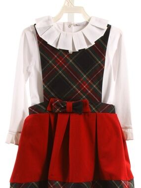 Girls' Red Plaid Holiday Dress with White Ruffled Collar